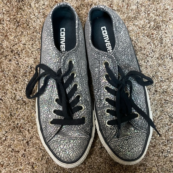 Converse All Star Multicolor Silver Shimmer Opal Cracked Leather Sneakers SZ 7 - Picture 8 of 12